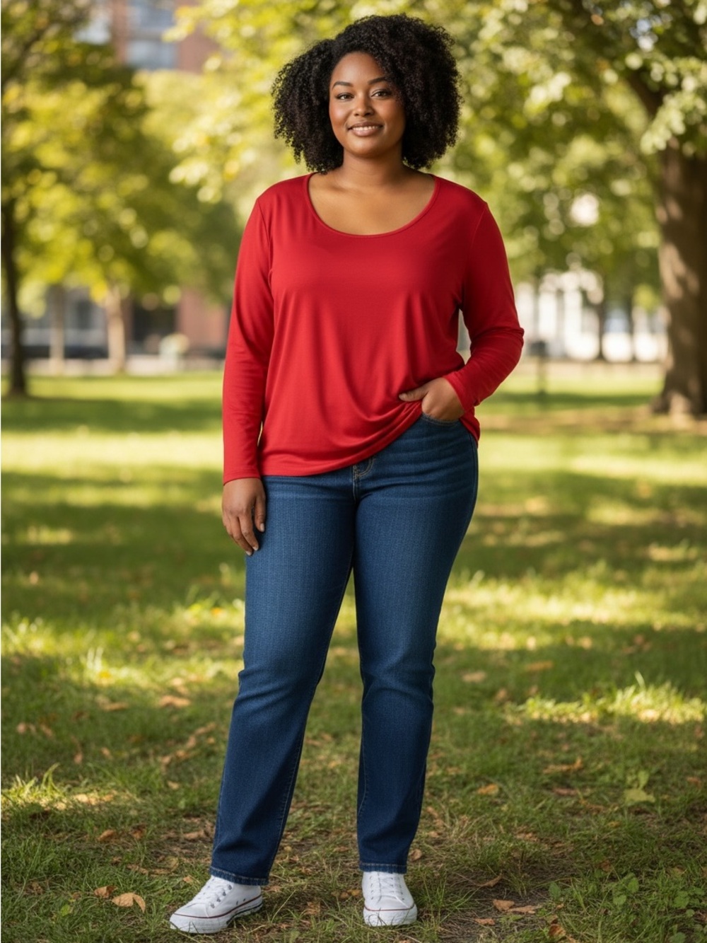 Susan Graver Red Long-Sleeve Scoop Neck Tunic